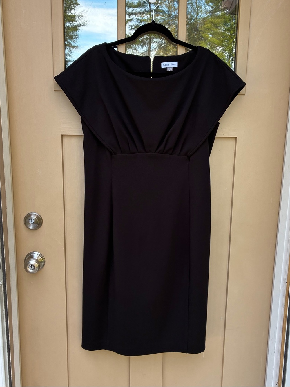 Calvin Klein Dress Black Cap Sleeve Midi Women's 14 Little Black Dress